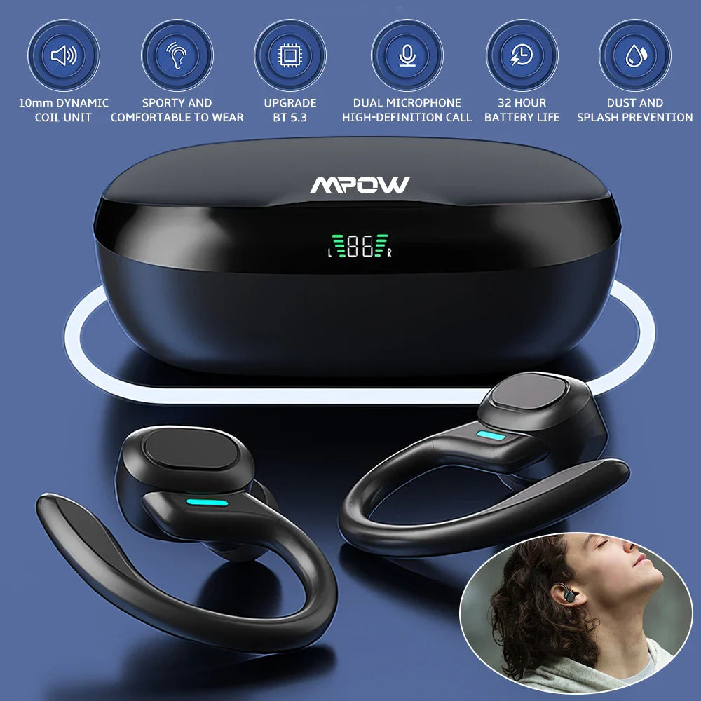 Mpow SP16 Bluetooth V5.3 Headphone with CVC 8.0 Dual Mic Noise Cancelling Wireless Headset 160Hrs Talktime for iOS Android Phone