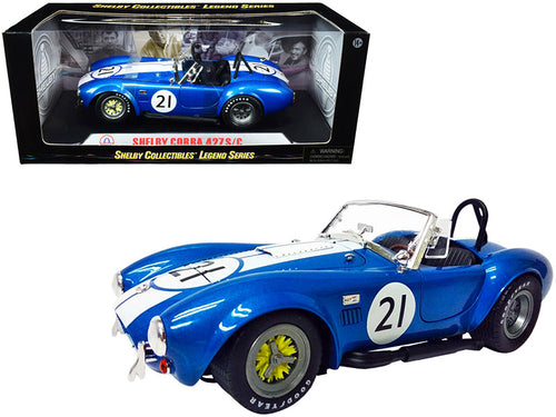 Load image into Gallery viewer, Shelby Cobra 427 S/C #21 Blue Metallic with White Stripes 1/18 Diecast Model Car by Shelby Collectibles
