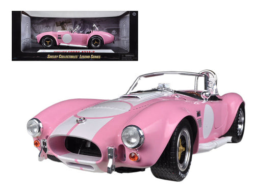 Load image into Gallery viewer, 1965 Shelby Cobra 427 S/C Pink with White Stripes with Printed Carroll Shelby Signature's on the Trunk 1/18 Diecast Model Car by Shelby Collectibles
