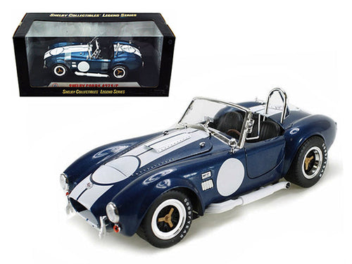 Load image into Gallery viewer, 1965 Shelby Cobra 427 S/C Dark Blue Metallic with White Stripes with Printed Carroll Shelby's Signature on the Trunk 1/18 Diecast Model Car by Shelby Collectibles
