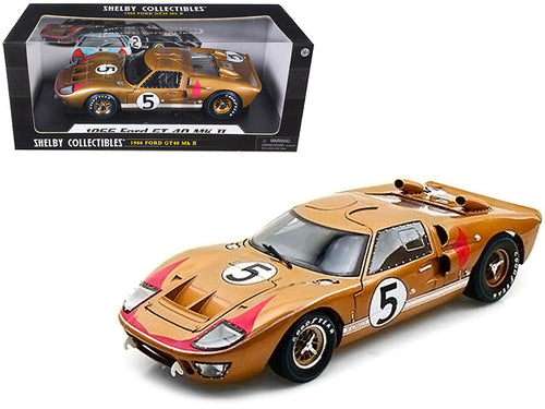 Load image into Gallery viewer, 1966 Ford GT-40 MK II RHD (Right hand Drive) #5 Gold 24H of Le Mans 1/18 Diecast Model Car by Shelby Collectibles

