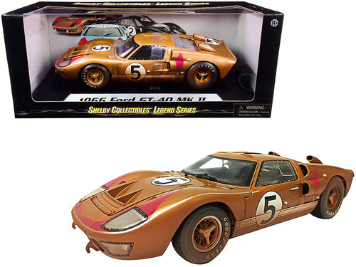 Load image into Gallery viewer, 1966 Ford GT-40 MK II #5 Gold After Race (Dirty Version) 1/18 Diecast Model Car by Shelby Collectibles
