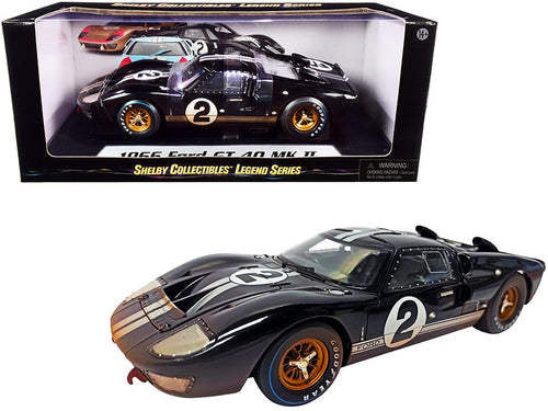 Load image into Gallery viewer, 1966 Ford GT-40 MK II #2 Black with Silver Stripes After Race (Dirty Version) 1/18 Diecast Model Car by Shelby Collectibles
