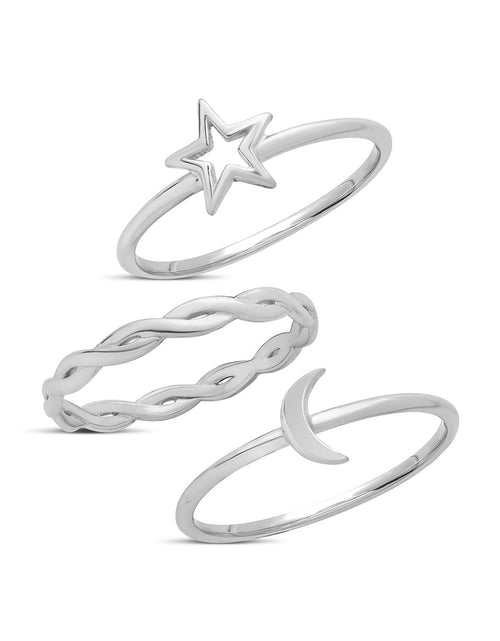 Load image into Gallery viewer, Sterling Silver Celestial Stacking Ring Set of 3 by Sterling Forever
