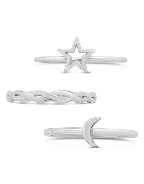 Load image into Gallery viewer, Sterling Silver Celestial Stacking Ring Set of 3 by Sterling Forever
