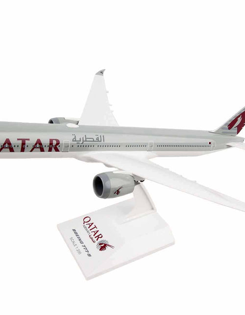 Load image into Gallery viewer, Boeing 777-9 Commercial Aircraft with Landing Gear "Qatar Airways" Gray with Tail Graphics (Snap-Fit) 1/200 Plastic Model by Skymarks
