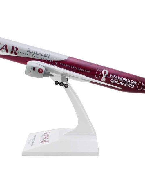 Load image into Gallery viewer, Boeing 777-300 Commercial Aircraft with Landing Gear "Qatar Airways - FIFA World Cup Qatar 2022" Gray and Dark Red (Snap-Fit) 1/200 Plastic Model by Skymarks
