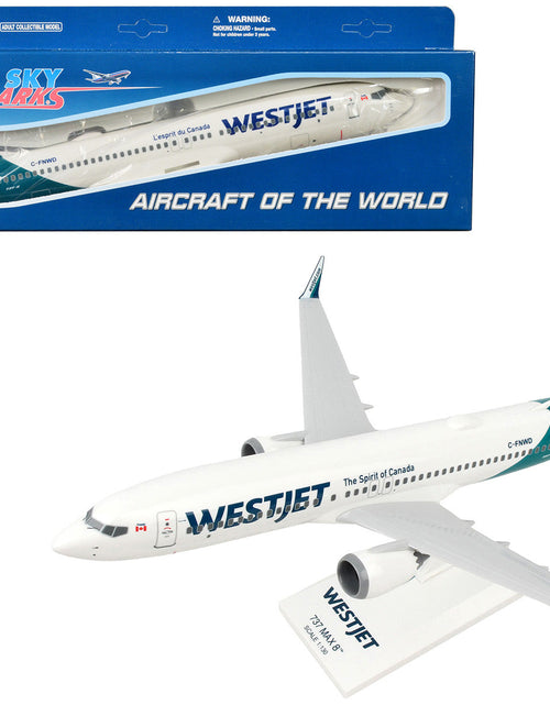 Load image into Gallery viewer, Boeing 737 MAX 8 Commercial Aircraft "WestJet Airlines" (C-FNWD) White with Teal Tail (Snap-Fit) 1/130 Plastic Model by Skymarks
