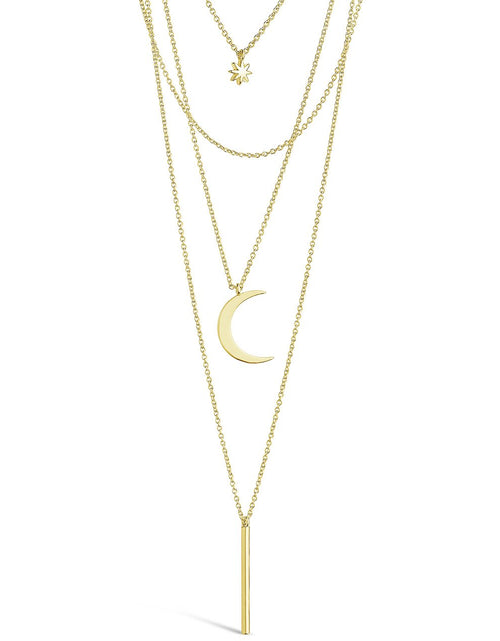 Load image into Gallery viewer, Crescent &amp; Bar Multi Layer Necklace by Sterling Forever
