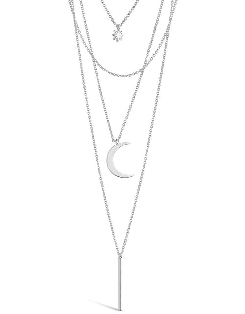 Load image into Gallery viewer, Crescent &amp; Bar Multi Layer Necklace by Sterling Forever

