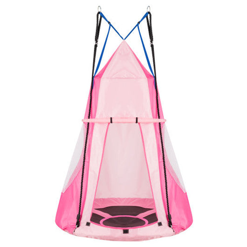 Load image into Gallery viewer, 2-in-1 40 Inch Kids Hanging Chair Detachable Swing Tent Set-Pink
