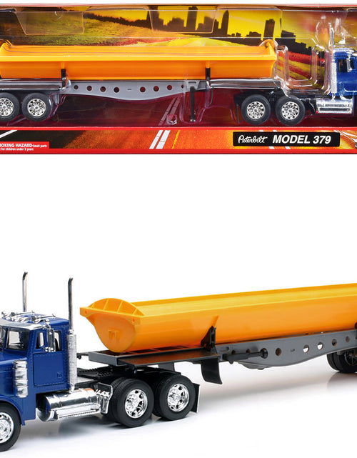 Load image into Gallery viewer, Peterbilt 379 Truck with Side Dump Blue and Yellow "Long Haul Truckers" Series 1/32 Diecast Model by New Ray

