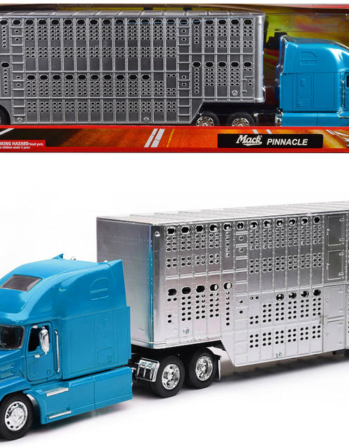 Load image into Gallery viewer, Mack Pinnacle Truck with Pot Belly Livestock Trailer Blue and Chrome "Long Haul Truckers" Series 1/32 Diecast Model by New Ray
