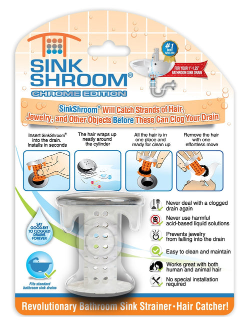 Load image into Gallery viewer, SinkShroom (Chrome Edition) The Hair Catcher That Prevents Clogged Bathroom Sink Drains by TubShroom.com
