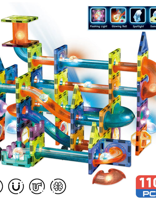 Load image into Gallery viewer, Contixo ST8 Magnetic Light-Up 3D Tiles Building Set – 110 Piece STEM Marble Run Blocks for Kids, Fun Educational Toy for Boys &amp; Girls Ages 3-10+ by Contixo
