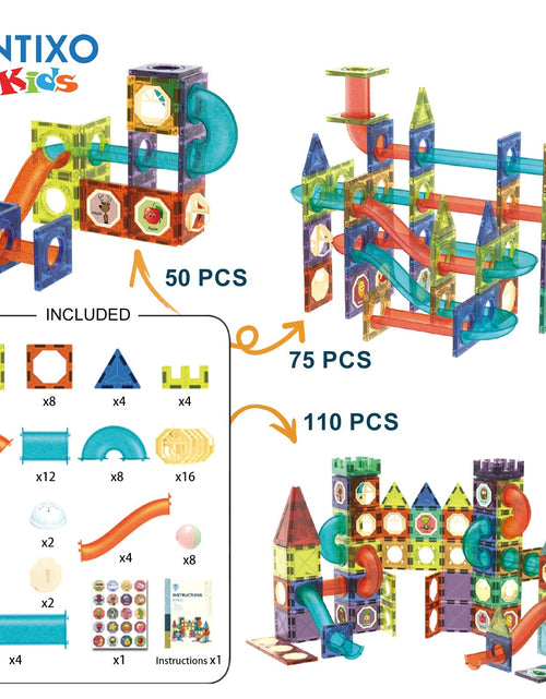 Load image into Gallery viewer, Contixo ST8 Magnetic Light-Up 3D Tiles Building Set – 110 Piece STEM Marble Run Blocks for Kids, Fun Educational Toy for Boys &amp; Girls Ages 3-10+ by Contixo
