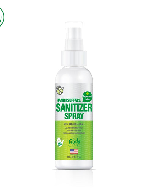 Load image into Gallery viewer, RUDE Peppermint Lemon Hand &amp; Surface Sanitizer Spray 3.4 fl. oz / 100 mL
