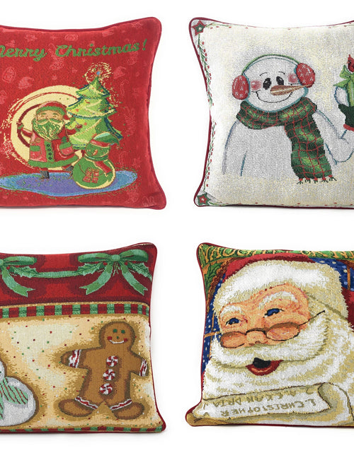 Load image into Gallery viewer, DaDa Bedding Set of 4 Pieces - Magical Santa Snowman Gingerbread Christmas Holiday Tapestry Throw Pillow Covers Bundle Pack - 16" x 16" by DaDa Bedding Collection
