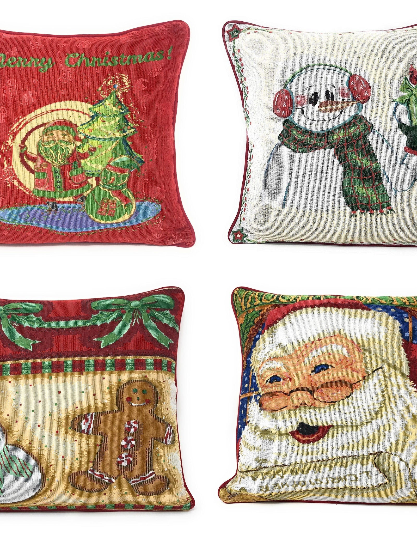 DaDa Bedding Set of 4 Pieces - Magical Santa Snowman Gingerbread Christmas Holiday Tapestry Throw Pillow Covers Bundle Pack - 16" x 16" by DaDa Bedding Collection