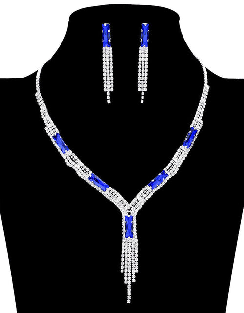 Load image into Gallery viewer, Rectangle Stone Accented Rhinestone Fringe Tip Jewelry Set by Madeline Love
