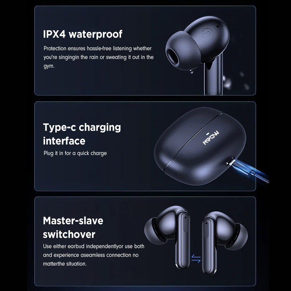 Mpow XY-17 Bluetooth 5.3 In-ear Wireless Sports Earphones ANC Active Noise Reduction Bluetooth 26H Playtime Headset for iPhone