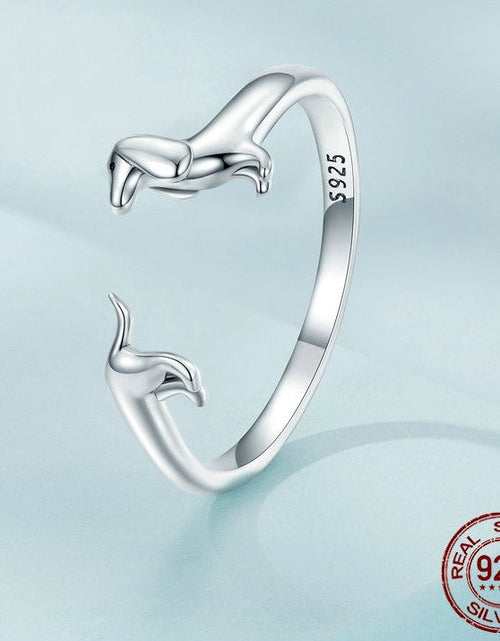 Load image into Gallery viewer, Elegant Dachshund Sterling Silver Ring &amp; Earring by Dach Everywhere
