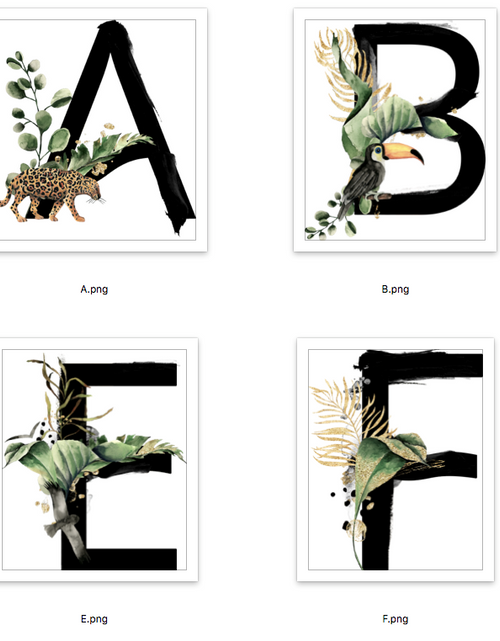 Load image into Gallery viewer, Watercolour Jungle Black Green Golds Alphabet Letter Bedroom Home Wall Decor Print by WinsterCreations™ Official Store
