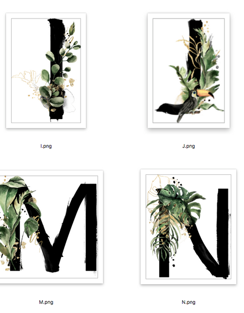 Load image into Gallery viewer, Watercolour Jungle Black Green Golds Alphabet Letter Bedroom Home Wall Decor Print by WinsterCreations™ Official Store
