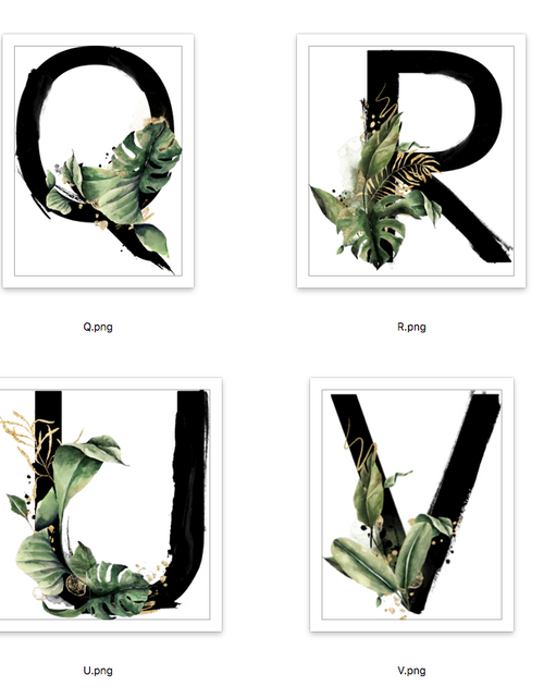 Load image into Gallery viewer, Watercolour Jungle Black Green Golds Alphabet Letter Bedroom Home Wall Decor Print by WinsterCreations™ Official Store
