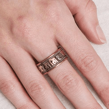 Load image into Gallery viewer, Om Mani Padme Hum Copper Ring by Tiny Rituals
