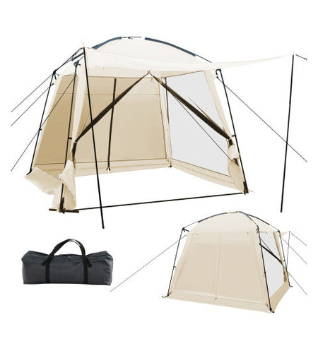 10 x 10 Feet Screened Canopy Tent w/ Vestibule and Zippered Door-Beige
