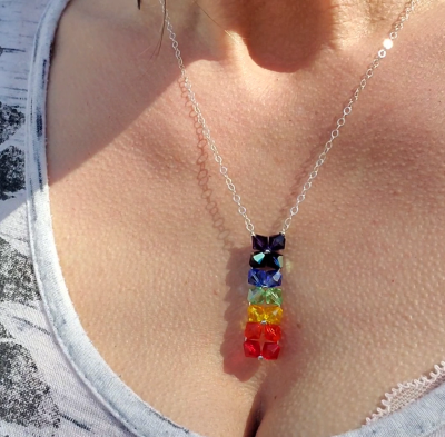 Load image into Gallery viewer, Handmade True Rainbow Crystal Rock Candy Necklace by Alexa Martha Designs
