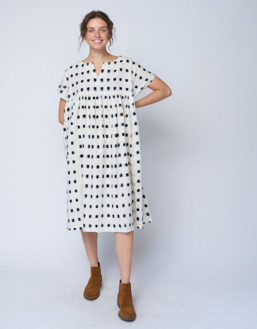 Load image into Gallery viewer, Meadow Dress - Ikat Squares by And For Good
