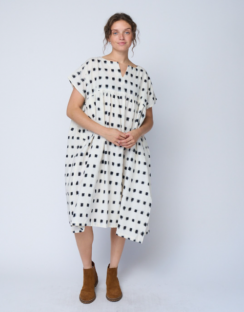 Load image into Gallery viewer, Meadow Dress - Ikat Squares by And For Good
