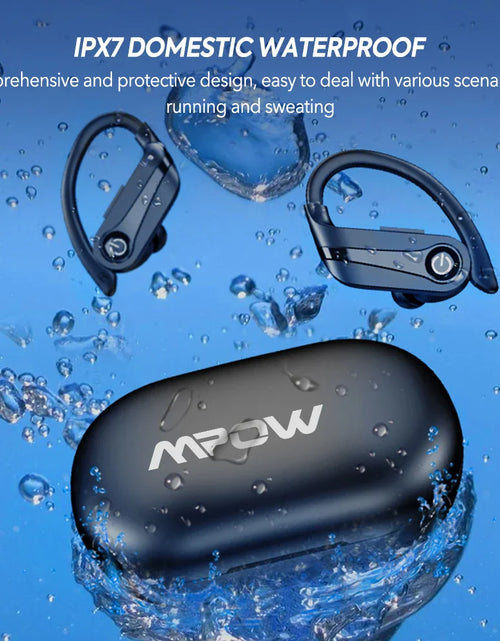 Load image into Gallery viewer, Mpow Q63 Bluetooth 5.3 Wireless Earbuds with Mic IPX7 Waterproof 200H Earphones with Hooks for Sports Running Workout Gym
