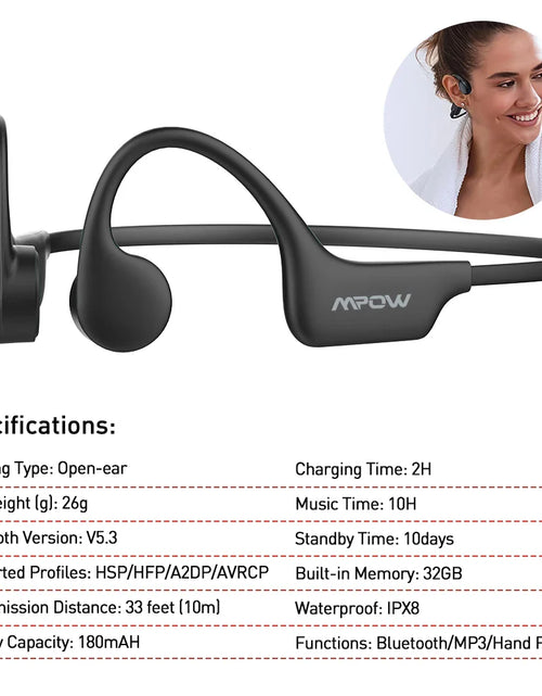 Load image into Gallery viewer, Mpow X6 Pro Bone Conduction Headphones Wireless Bluetooth 5.3 Waterproof IPX8 Professional Sports Headset Built-in 32GB Memory
