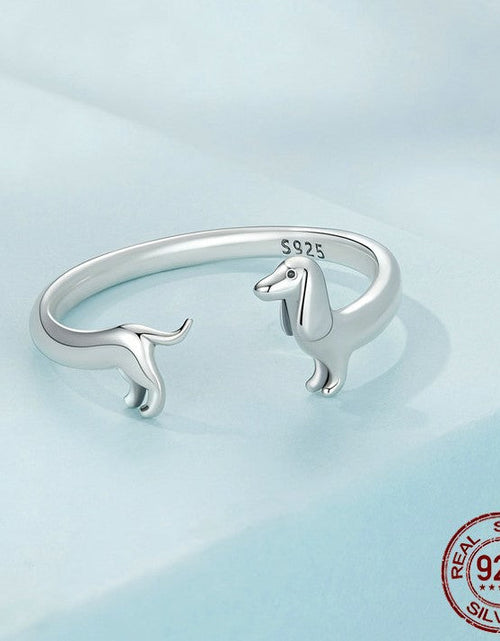 Load image into Gallery viewer, Elegant Dachshund Sterling Silver Ring &amp; Earring by Dach Everywhere
