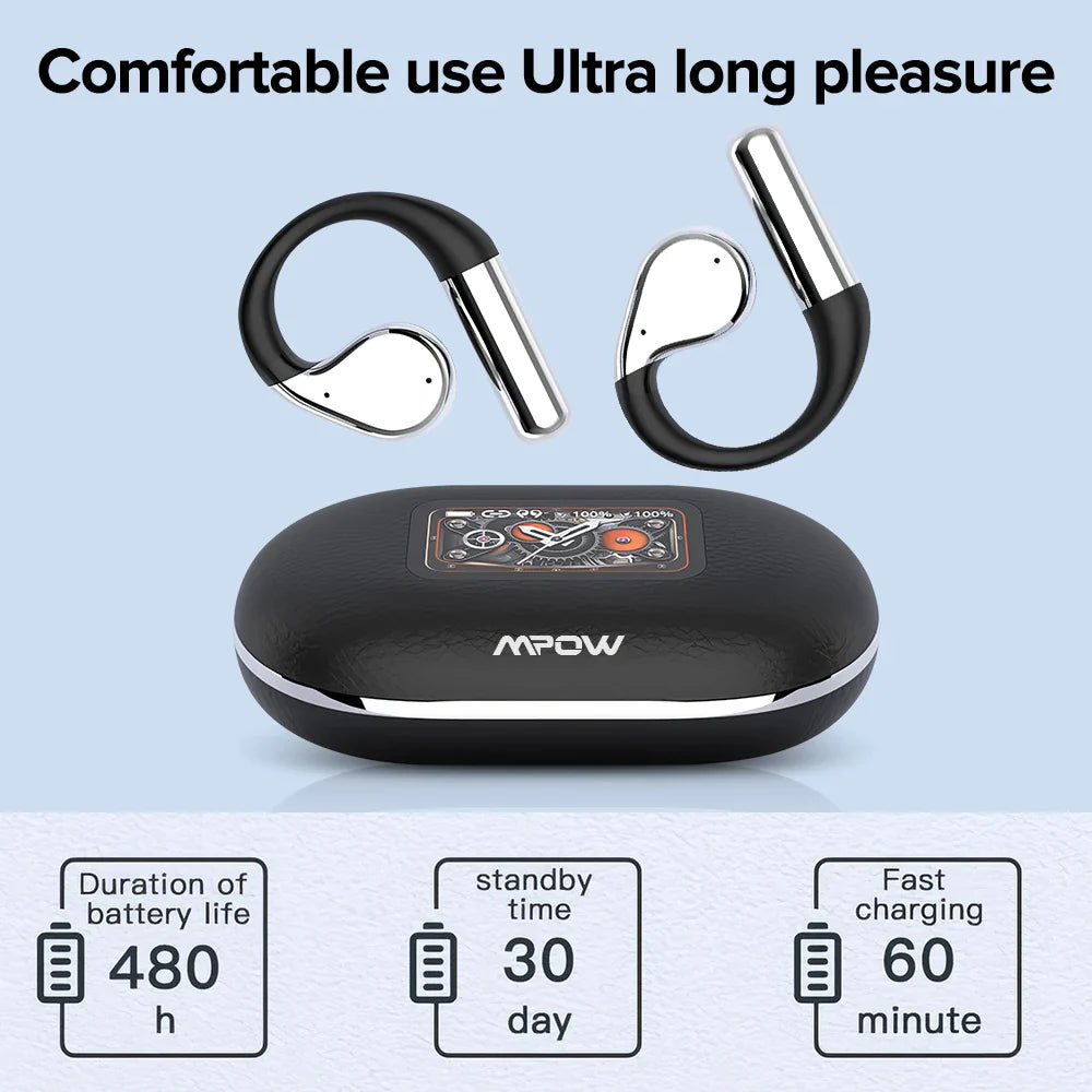 Mpow Q31 Wireless Earbuds 60hrs Bluetooth 5.4 Sport Earphones with Earhooks ENC Noise Cancelling Mic Earbuds for Workout/Running