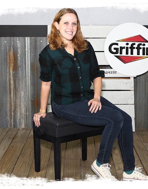 Load image into Gallery viewer, GRIFFIN Premium Antique Piano Bench - Adjustable Black Solid Wood Frame &amp; PU Leather Padded Cushion by GeekStands.com
