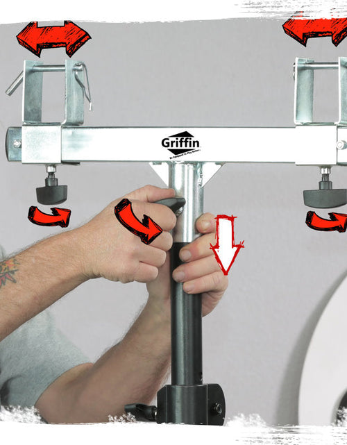 Load image into Gallery viewer, Light Trussing Stands by GRIFFIN - T Adapter DJ Booth Kit &amp; Truss System for Lighting Cans &amp; Speakers - Pro-Audio Stage Platform Hardware Mounting Kit by GeekStands.com
