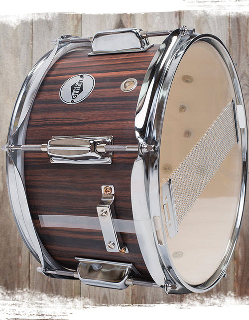Load image into Gallery viewer, GRIFFIN Firecracker Snare Drum - Acoustic Popcorn 10" x 6" Poplar Mini Wood Shell &amp; Black Hickory PVC - Concert Marching Percussion Musical Instrument by GeekStands.com
