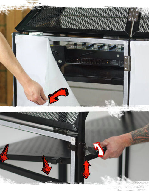 Load image into Gallery viewer, DJ Booth Tabletop With 8FT Lighting Truss Stand Package by FAT TOAD - Foldable Panel Portable Stage by GeekStands.com
