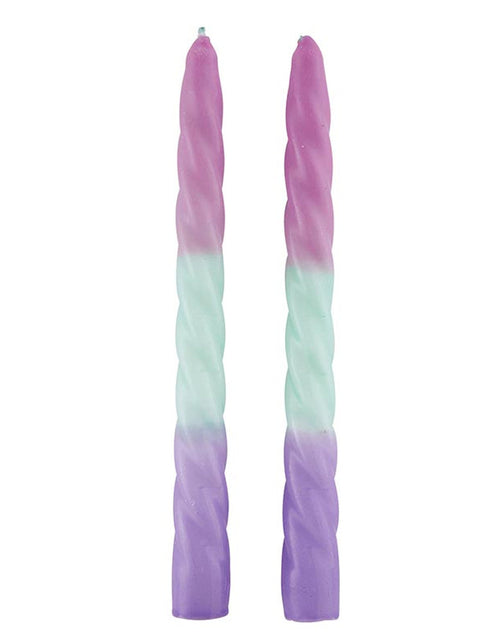 Load image into Gallery viewer, Set of 2 Pastel Taper Candle in Pink Mint Purple | Aesthetic Spiral Ombre Unscented Dinner Candles by The Bullish Store

