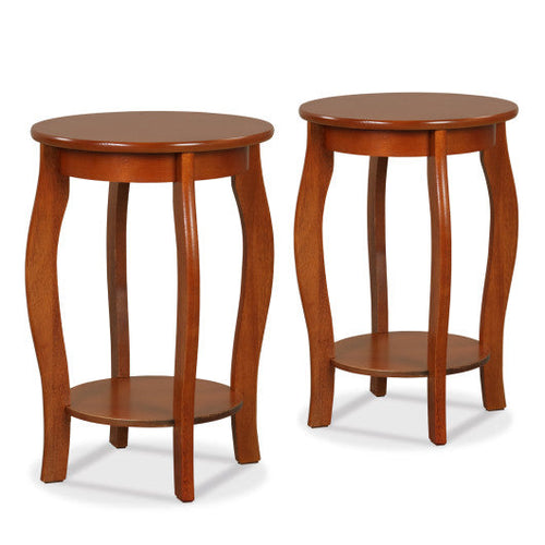 Load image into Gallery viewer, Set of 2 15 Inch 2-Tier Round End Table with Storage Shelf-Walnut
