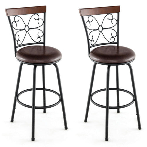 Load image into Gallery viewer, 2 Pieces 24-30 Inch Adjustable PU Cushioned Swivel Barstools-Brown
