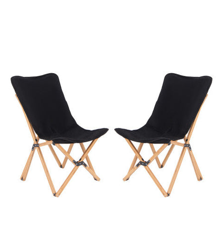 Set of 2 Bamboo Dorm Chair with Storage Pocket for Camping and Fishing-Black