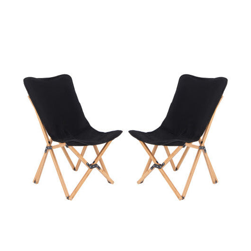 Load image into Gallery viewer, Set of 2 Bamboo Dorm Chair with Storage Pocket for Camping and Fishing-Black
