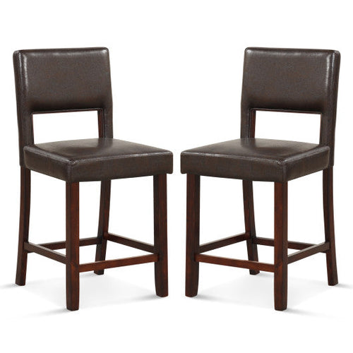 Load image into Gallery viewer, 2 Piece Bar Chair Set with Hollowed Back and Rubber Wood Legs-Brown
