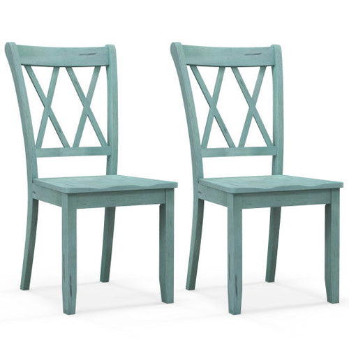 Load image into Gallery viewer, Set of 2 Cross Back Rubber Wood Dining Chairs-Green
