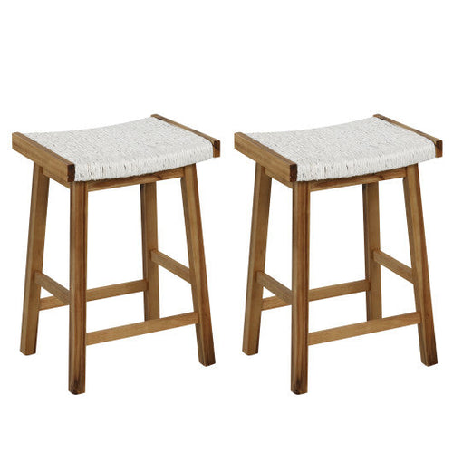 Load image into Gallery viewer, Set of 2 25.5 Inch Dining Bar Stool with Seaweed Woven Seat

